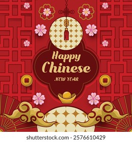 Square Chinese New Year Template Suitable For Promotion Poster Concept