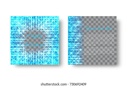 A square christmas background template with bright blue neon lights for a festive decoration on a transparent background