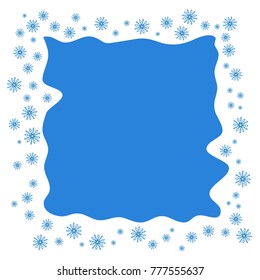 Square Christmas border or frame with random scatter falling blue snowflakes. in the middle of the place under the text.