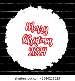 Square Christmas card with grunge style. Black, white, and red color scheme. Simple lines background. Minimalist and modern aesthetic. Distressed, textured effect. High-contrast, festive color palette