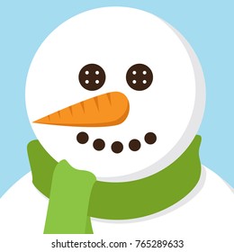 Square Christmas card or icon design with snowman. Vector illustration.