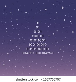 Square Christmas Card, Inspired By Binary Number System, Coding, Programming Languages, Software Engineer and Developing. EPS10 file, organised in layers for easy editing. Vector Illustration.