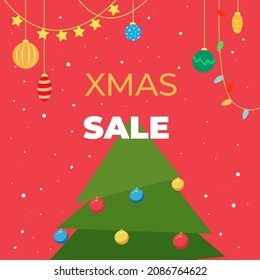 A square Christmas card for a Christmas sale with a three-dimensional Christmas tree. Vector illustration.