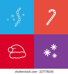 Square Christmas Icons set. Vector flat design