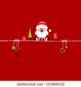 Square Christmas Santa And Icons Red Background
