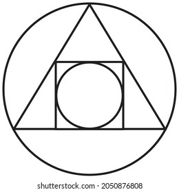 Square circle: an alchemical symbol (17th century) showing the interaction between the four elements of matter symbolizing the philosopher's stone vector illustration 