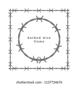 Square and Circle Barbed Wire Frames, Vector Illustration. Military Frames.