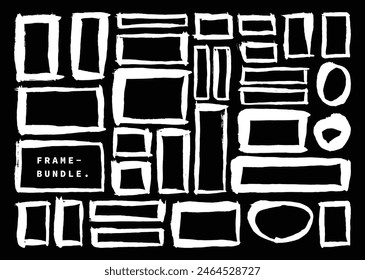 Square and circle frame paint texture brush strokes set. Grunge shapes template bundle. Artistic rectangular frames layout set.