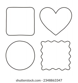 Square, circle, heart and wavy line frame illustration set.