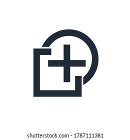 Square, circle and plus icon. Coordination. Vector linear icon isolated on white background.