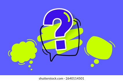 A square with Circle, question marks. And the answers to them. The concept of frequently asked questions. green, white, blue.  Online support web page. vector illustration.