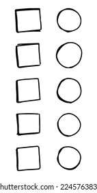 Square, circles cells for checklist. To do list blank template in doodle style. Clipart for daily planning, diary, memo. Hand drawn vector design element. Contour drawing isolated on white.