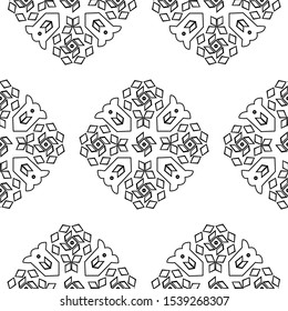 Square with circles and flowers - Indian Traditional and Cultural Rangoli, Alpona, Kolam or Paisley vector line art is in Seamless Pattern