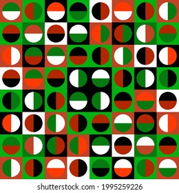 Cuadrado y mosaico de círculos. Ornamento de medio círculo en vector. Patrón verde brillante.
