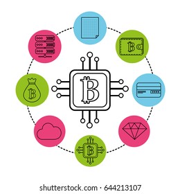 square with circuit connection and bitcoin symbol