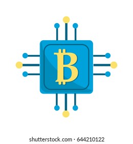 square with circuit connection and botcoin symbol