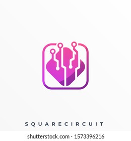 Square Circuit Illustration Vector Template. Suitable for Creative Industry, Multimedia, entertainment, Educations, Shop, and any related business