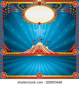 Square circus blue card. A square circus postcard for your show.