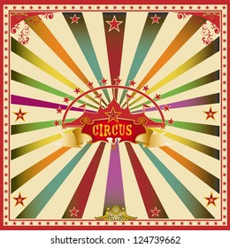 Square circus color card. A wonderful circus card with mullticolor sunbeams for a big party !