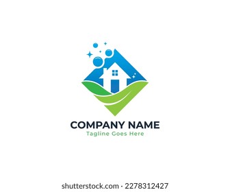 Square Cleaning Service Logo Concept symbol sign icon Element Design. Bubble, House, Home, Plumber, Plumbing Logotype. Vector illustration template