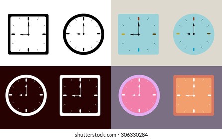 square clock and circle clock in 4 style and color vector
