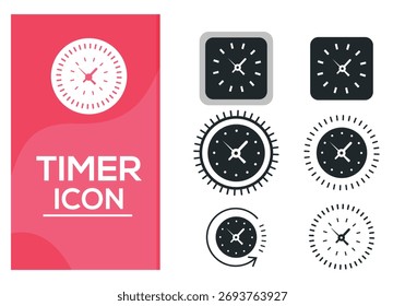 Square clock circular different style icon set. Line, glyph and filled outline colorful version, outline and filled vector sign. Office wall watch symbol, logo illustration. Vector graphics
