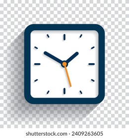 Square clock icon in flat style, timer on transparent background. Business watch. Vector design element for you project