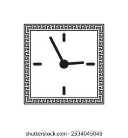 Square clock icon. Geometric border design. Timepiece vector illustration.