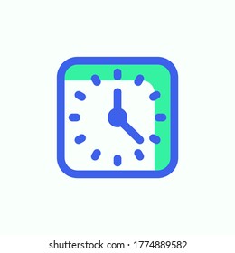 Square clock icon vector, filled flat sign, Clock time bicolor pictogram, green and blue colors. Symbol, logo illustration