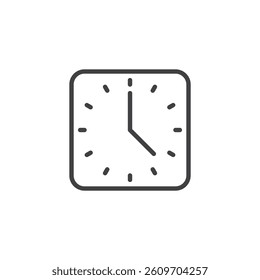 Square clock line icon. linear style sign for mobile concept and web design. A clock inside a square outline vector icon. Time symbol, logo illustration. Vector graphics