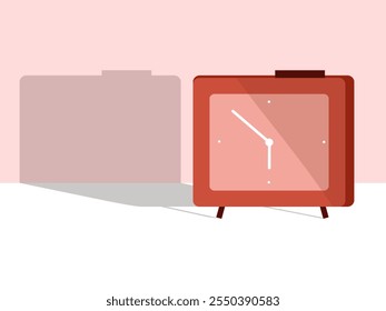 Square clock on legs on a pink background. Clock, time, business. Vector illustration