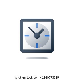 Square clock, time concept, fast services, time period, vector flat icon