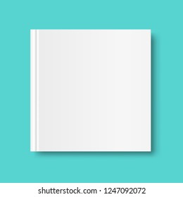 Square closed book mock up isolated on mint green background. White blank cover. 3D realistic book, notepad, diary etc vector illustration