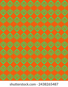 Square cloth pattern with alternating orange and green leaves arranged in rows