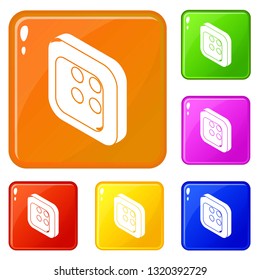 Square clothes button icons set collection vector 6 color isolated on white background