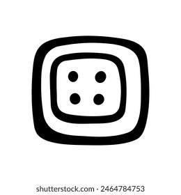 Square Clothing Button. Black and white Icon. Hand drawn vector illustration on white background.