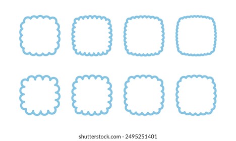 Square cloud shapes set. Blue outline frames with scallop edges.