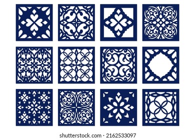 Placas cuadradas de diseño de corte láser, paneles recortados con patrones.