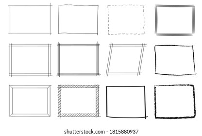 Square collection set rectangle shape hand drawn sketches white isolation background