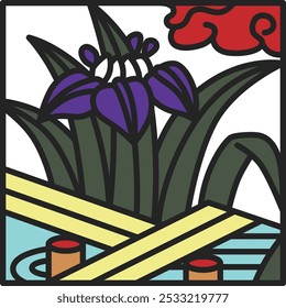 Icono de Hanafuda de color cuadrado Iris Yatsuhashi Moriwa Satsuki May Iris y Yatsuhashi