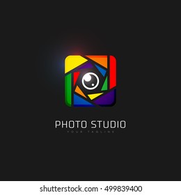 Square colored photo studio logo template design. Vector illustration.