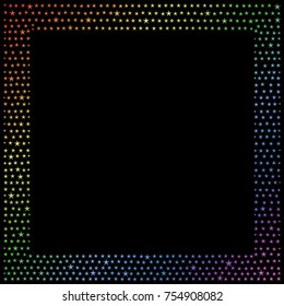 Square colored rainbow frame of stars. Isolated vector image on a black background.