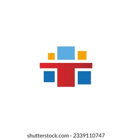 Square colored t logo vector image