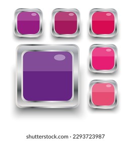 square colored three-dimensional buttons. Volumetric square buttons. Vector illustration.