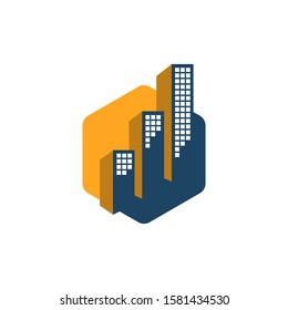 square colorful building logo design vector. symbol and icon of residential flat apartment and skyline template