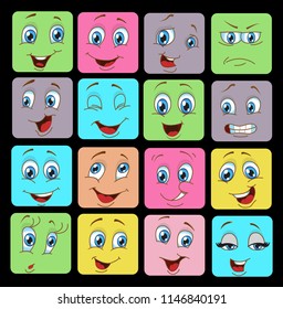 square colorful emoticons. face expressions set cartoon vector