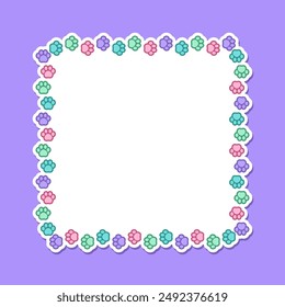 Square colorful pastel animal paw print frame with empty space for your text and images. Cute dog paw prints border. Vector illustration