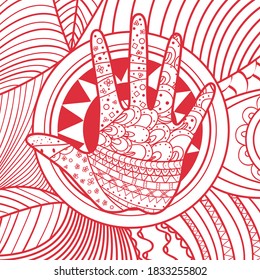 Square colorful pattern. Hand drawn background. Hand art