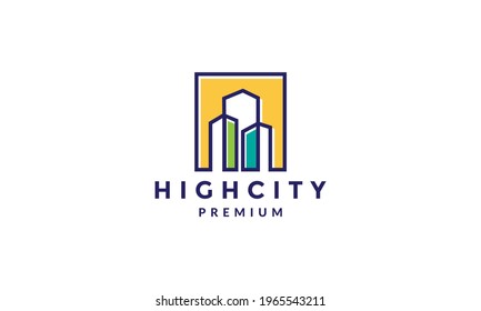 square colorful skyscraper line logo vector symbol icon design graphic illustration