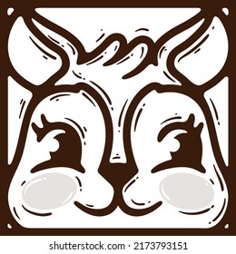 Square Coloring Book Page. Line art Icon with cheerful muzzle of cute squirrel. Handdrawn forest animal head logo in frame. Doodle illustration for gift for children. Concept of holiday, celebration